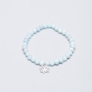 Gemstone Stretch Bracelet with Hemimorphite and Sterling Silver Flower Charm